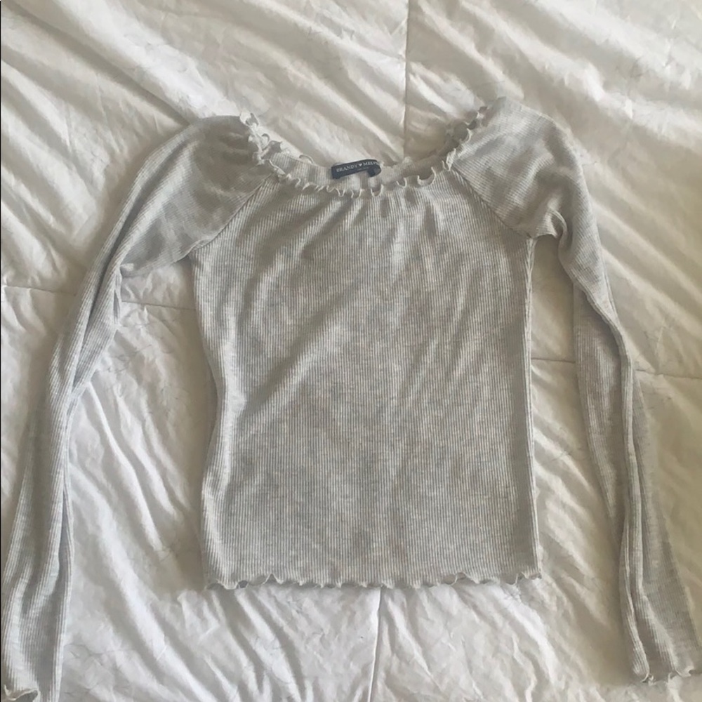 Grey ruffle off the shoulder top